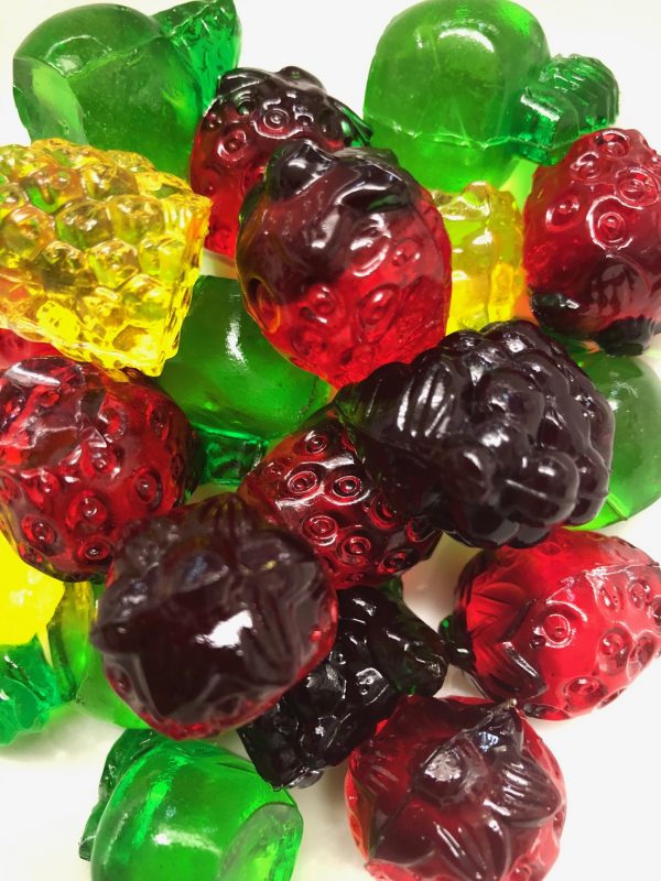assorted 3D gummi fruits
